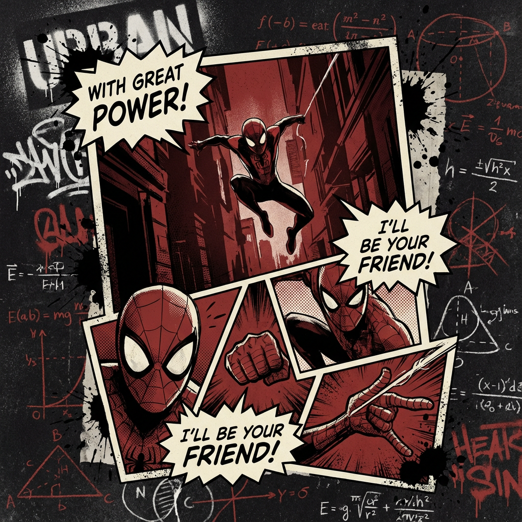 Spider-Verse Aesthetics: Experiments in AI Digital Art aiart comicbookart creativedirection digitalcollage fanart graphicdesign halftone illustration marveluniverse midjourney popart posterdesign promptengineering spiderman spiderverse streetstyle superhero typographydesign urbanart visualarts