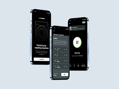 Ecobubble: Washing machine smart control black design ui