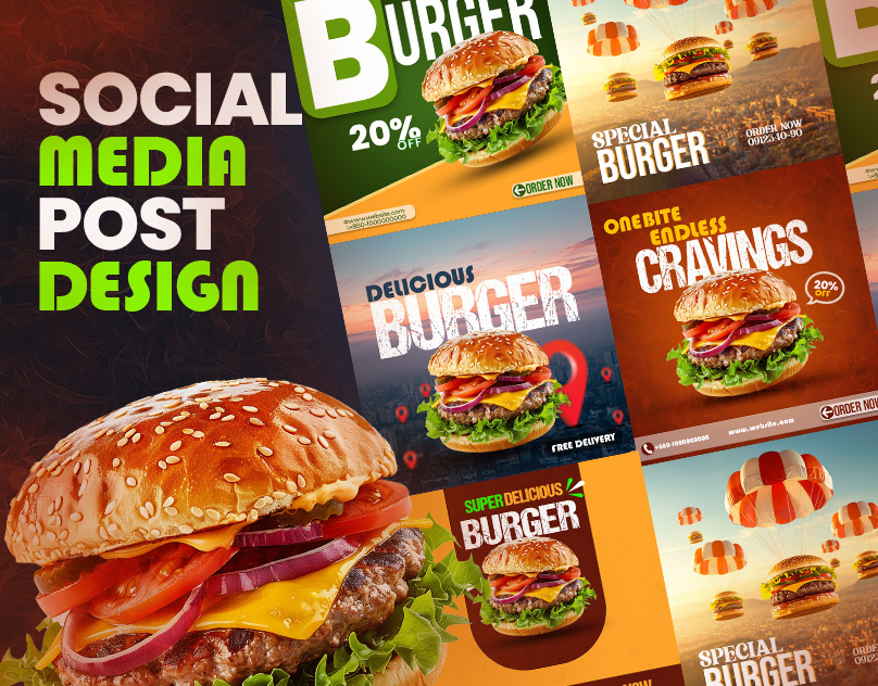Tasty Burger Social Media Creative Poster Design advertising branding burger design food graphic design photoshop posterdesign social media social media post design