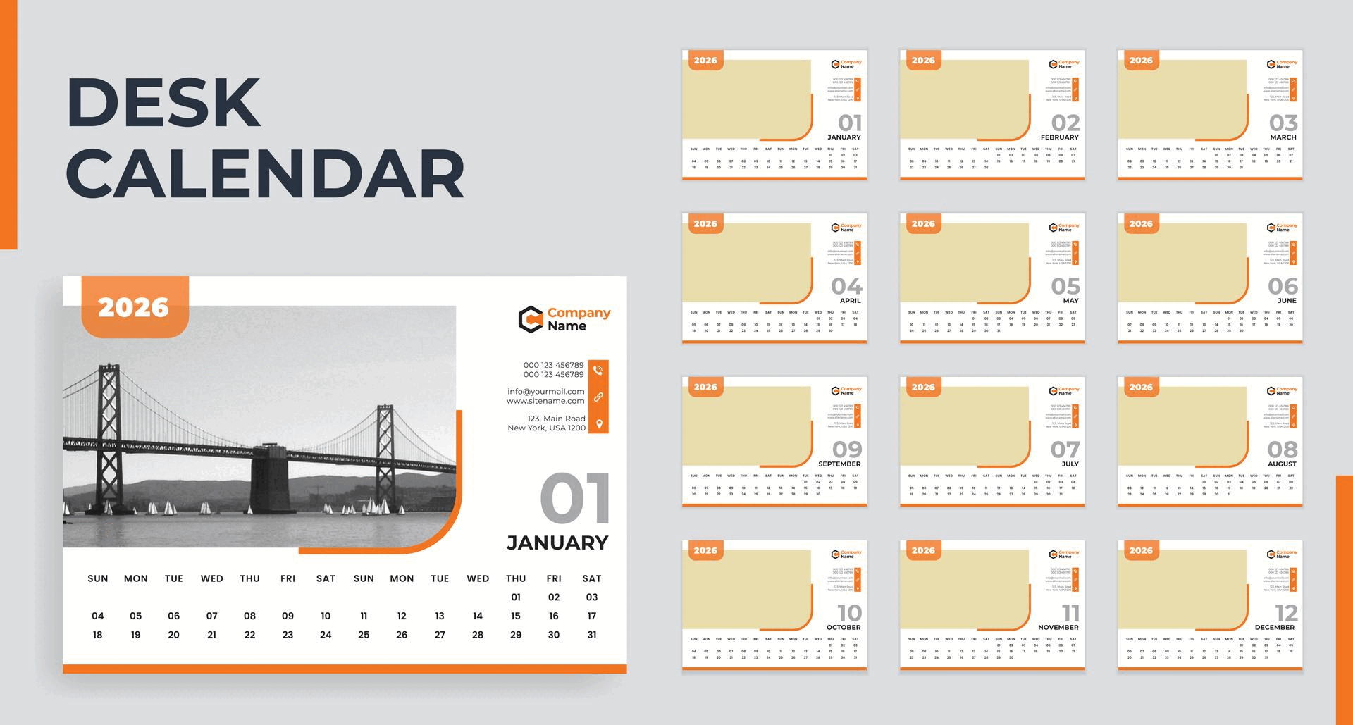 2026 Desk Calendar Template by Grap Stock on Dribbble