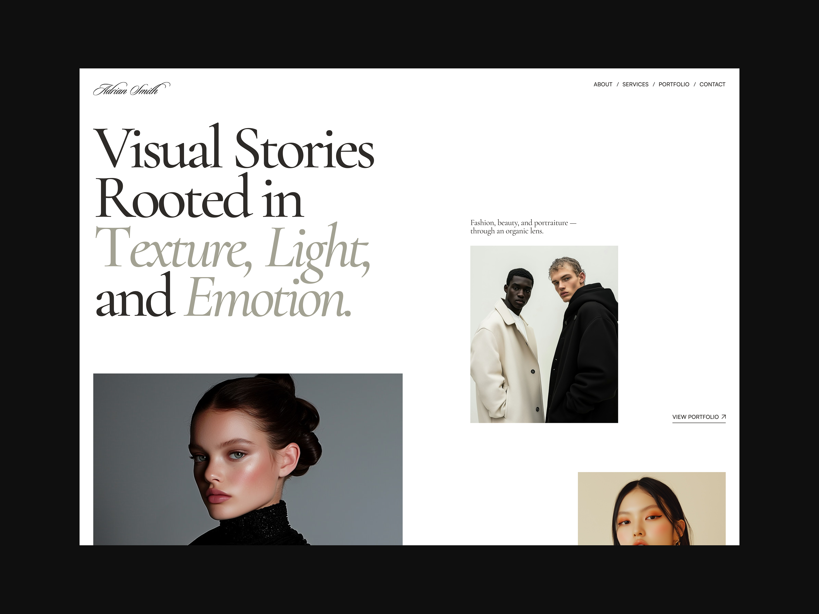 Photographer Portfolio UI design designer editorial figma grid interface landing page magazine minimal photography portfolio typographic ui ux webpage