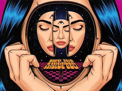 Own the stranger inside you art design figurative art human illustration mind mindset psychedelic retro surrealism trippy typography vector vintage
