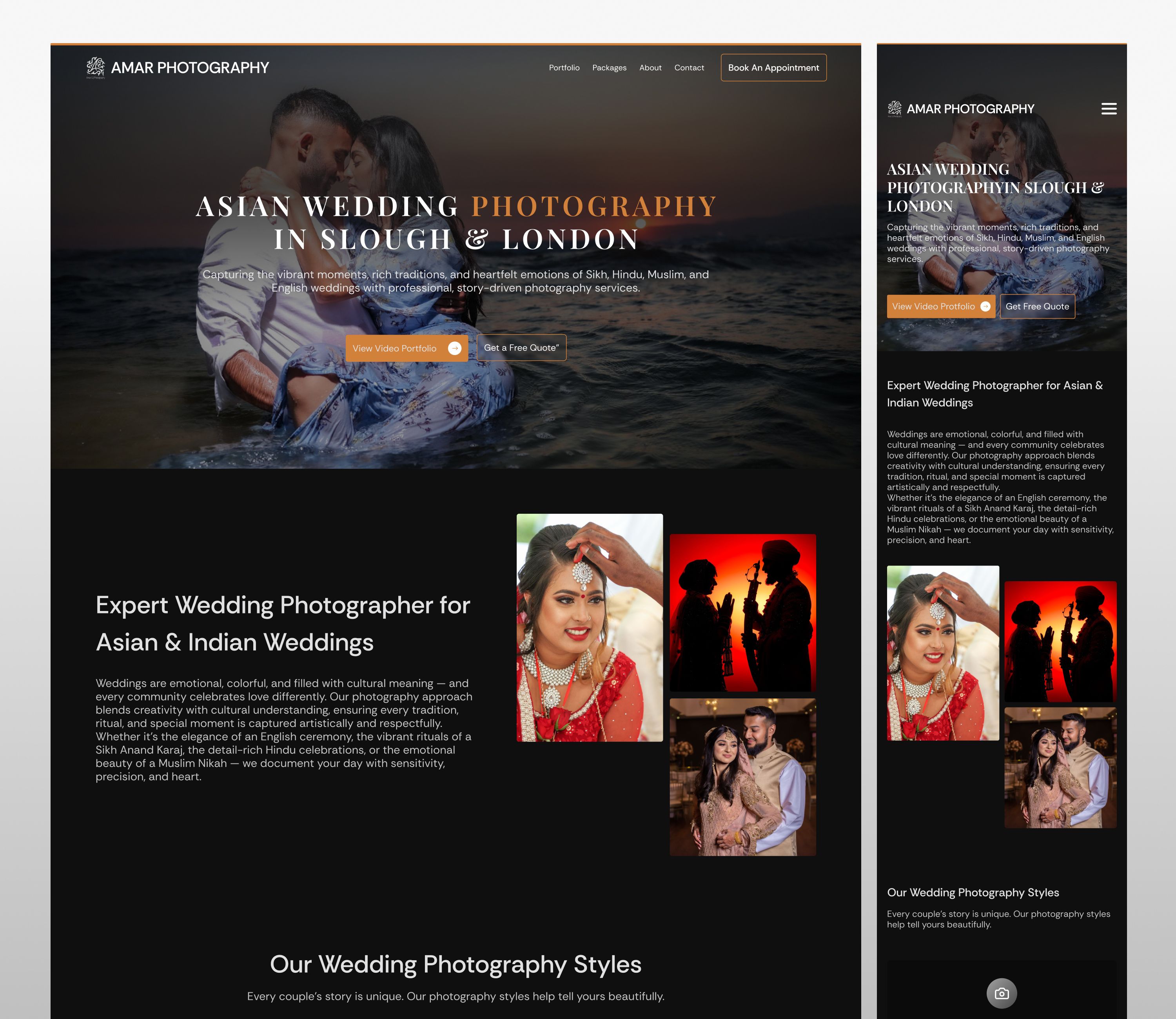 Wedding Photography Website UI/UX Design booking website creative web design cultural wedding figma figma website indian wedding landing page modern ui photographer website photography portfolio responsive design slough wedding ui ux design user experience userinterface ux case study web mockup website design wedding photography wedding website