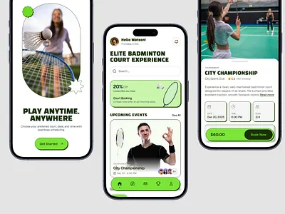 Badminton App - Book Courts. Join Tournaments. Play! 🏸 app design athlete app badminton clean design community sports court booking design mobile ui modern ui product design scheduling sport tech sports app sports booking tournament app ui uiux