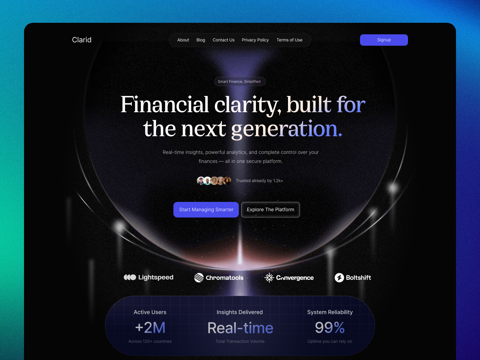 Example of Fintech Landing Page UI – Smart Finance Platform Website Design