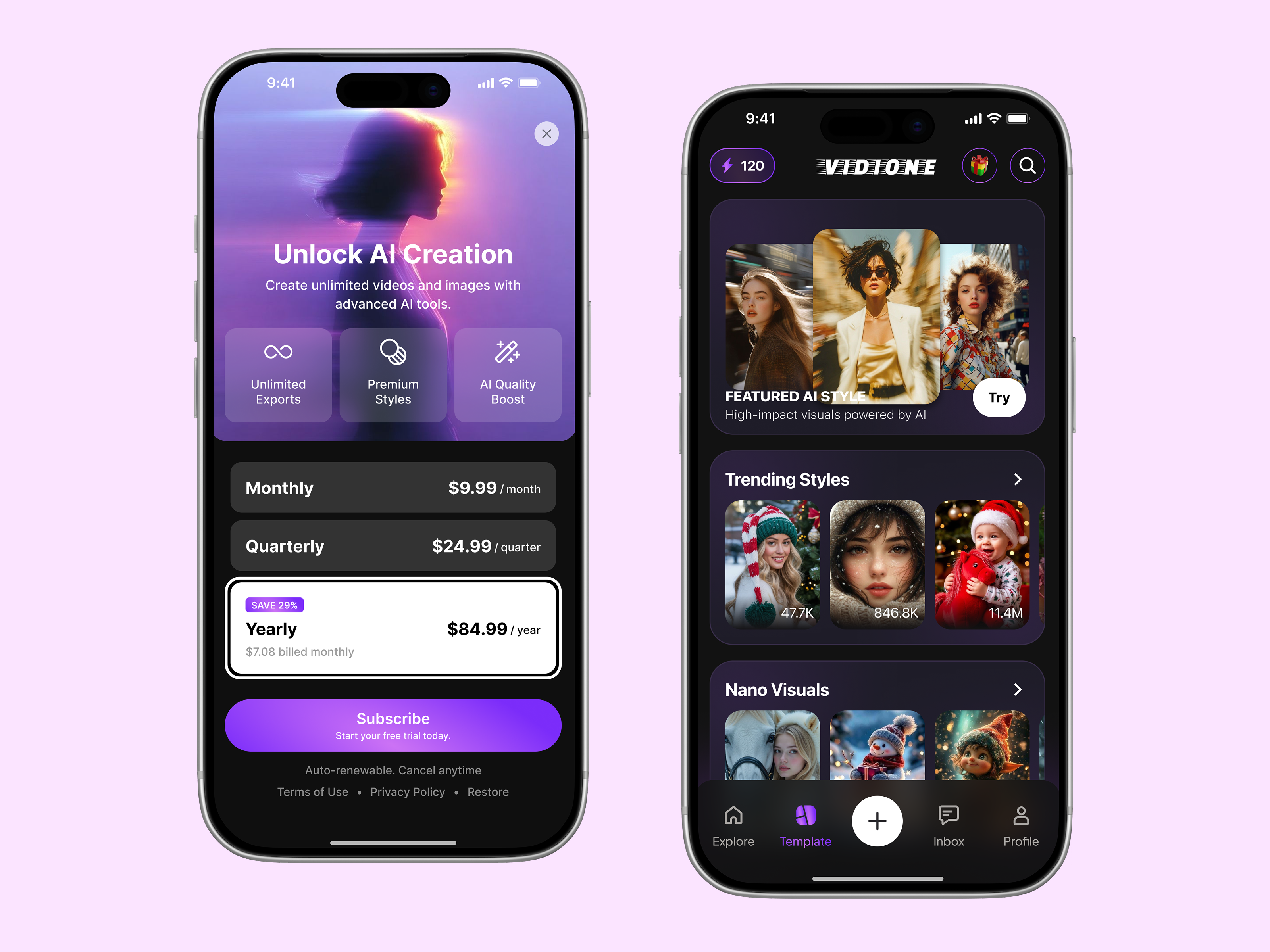 Vidione — Pro Subscription & Templates Experience aiapp aiimagegenerator aivideogenerator appui darkmodeui generativeai mobileappdesign paywalldesign productdesign subscriptiondesign uidesign uxdesign visualdesign