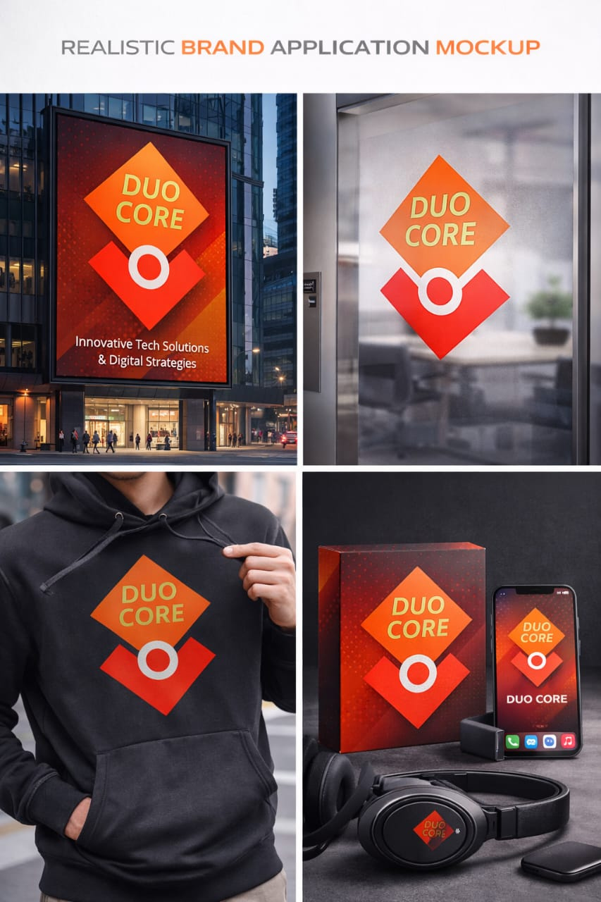 DUO CORE Logo Design abstract logo bold logo brand identity business logo creative logo dual concept logo duo core logo geometric logo graphic design logo design minimal logo modern logo professional logo startup branding vector logo