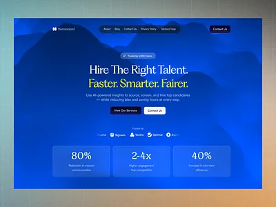 AI-Powered Recruitment Platform Landing Page Design ai hiring ai hiring platform ai recruitment ui conversion focused design hiring homepage hr tech ui human resources software design landing page modern web ui product design recruitment website design saas saas landing page startup website design talent acquisition platform ux ui design web web design website