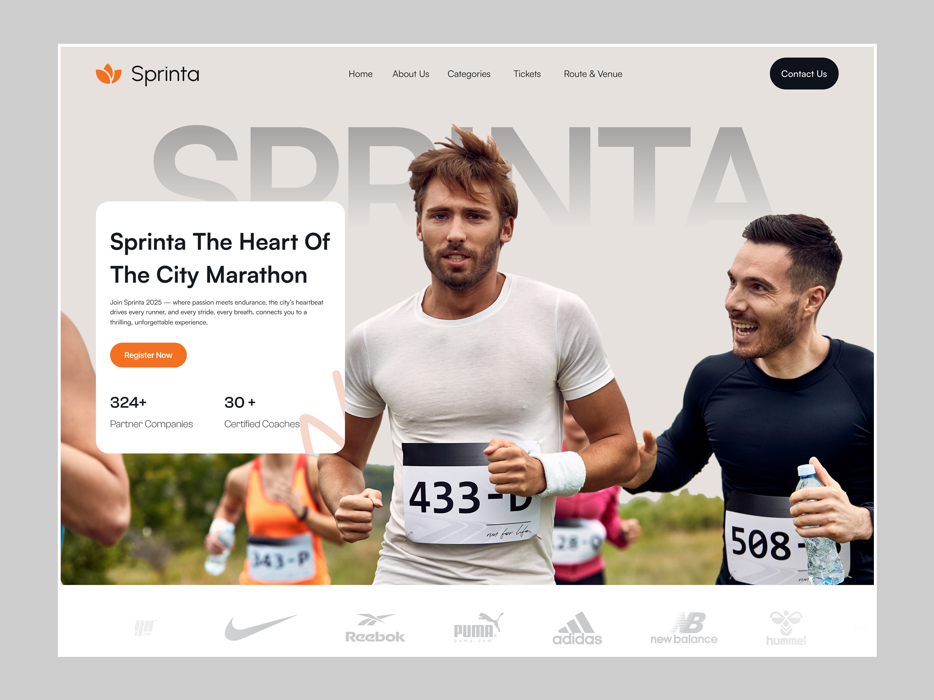 Sprinta Marathon Landing Page Design event website fitness website gaming platform jogging marathon marathon landing page marathon website runner running club sport landing page sprint web design web ui website ui