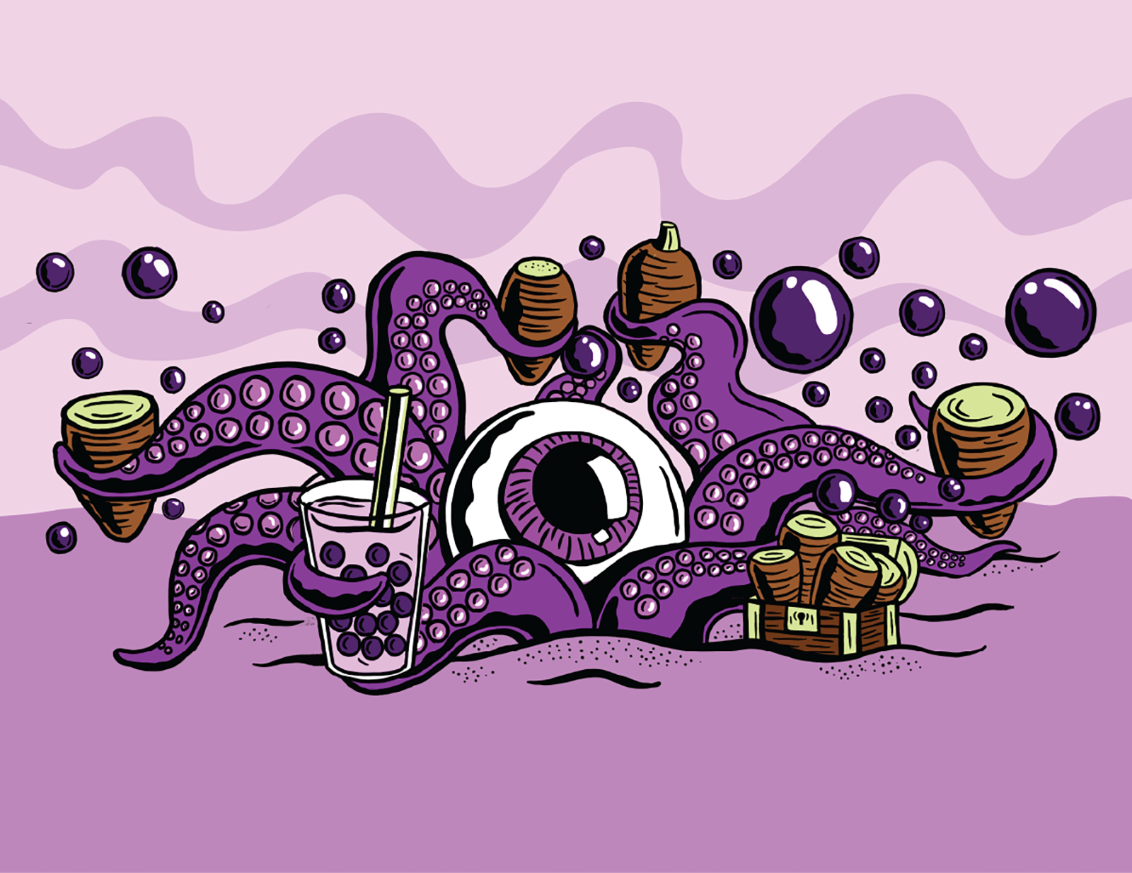 Madrinas Boboctopus boba tea character illustration graphic design illustration packaging taro