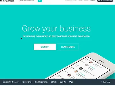 StyleSeat ExpressPay Landing Page landing page marketplace mobile app payment processing product design product marketing