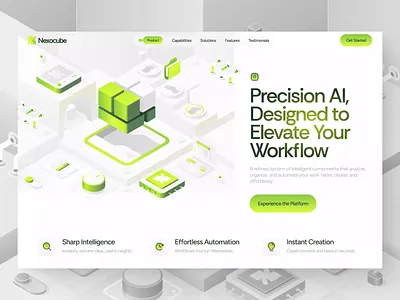 Nexocube - AI Intelligence Platform 3d ai animation dashboard design header illustration isometric landing page prototype saas ui ui desgin uiux ux design web design website