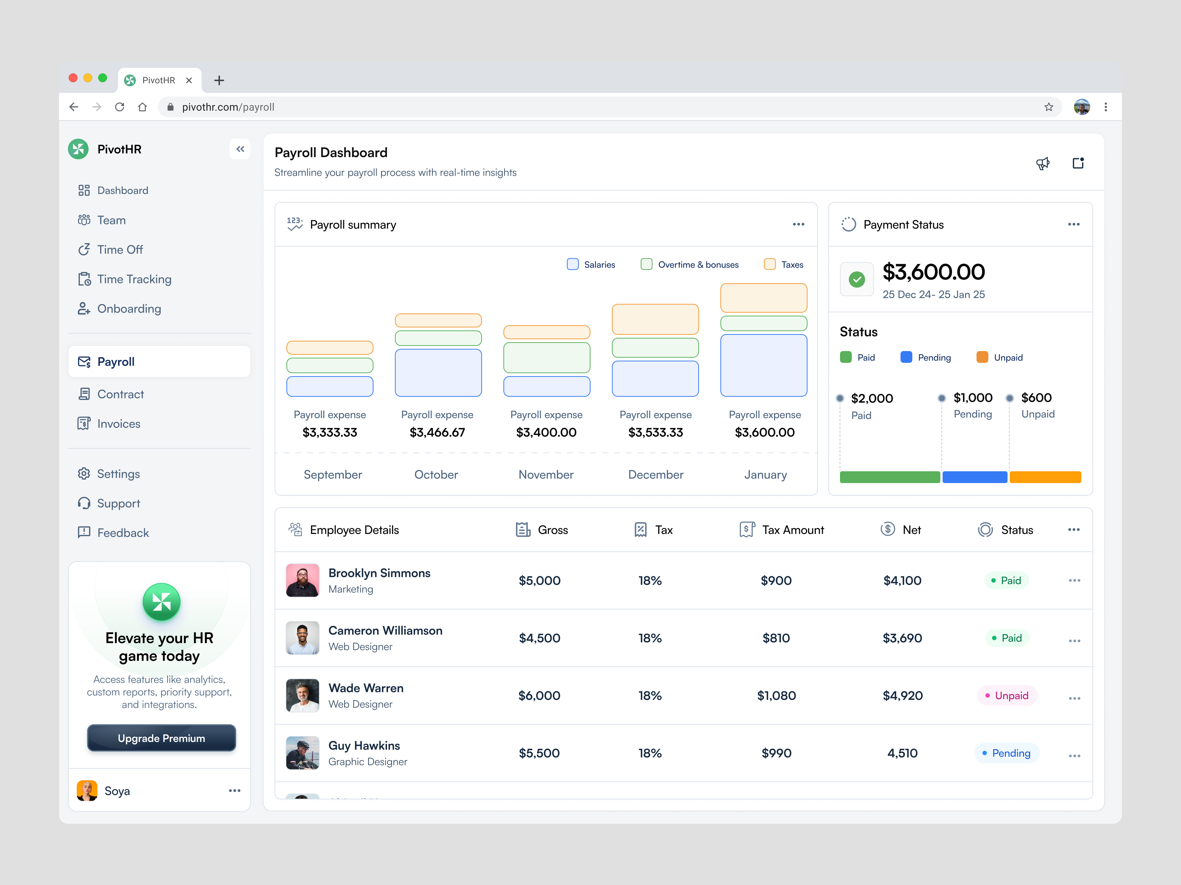 Payroll Page HR Management Dashboard company dashboard employee hr hr dashboard hr management human resources management minimal modern payroll payroll dashboard payroll hr management dashboard salary tracker ui ui design ux design website