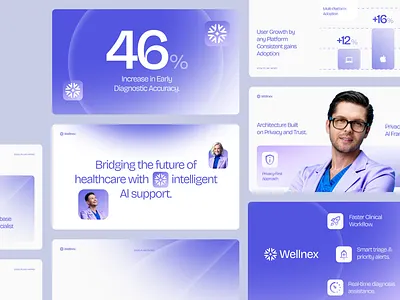 Wellnex: AI-Powered Wellness Assistant - Pitch Deck b2c branding clean design deck graphic design healthcare keynote marketing pitch pitchdeck presentation presentation design product slide slide deck startup template ui visual branding wellness