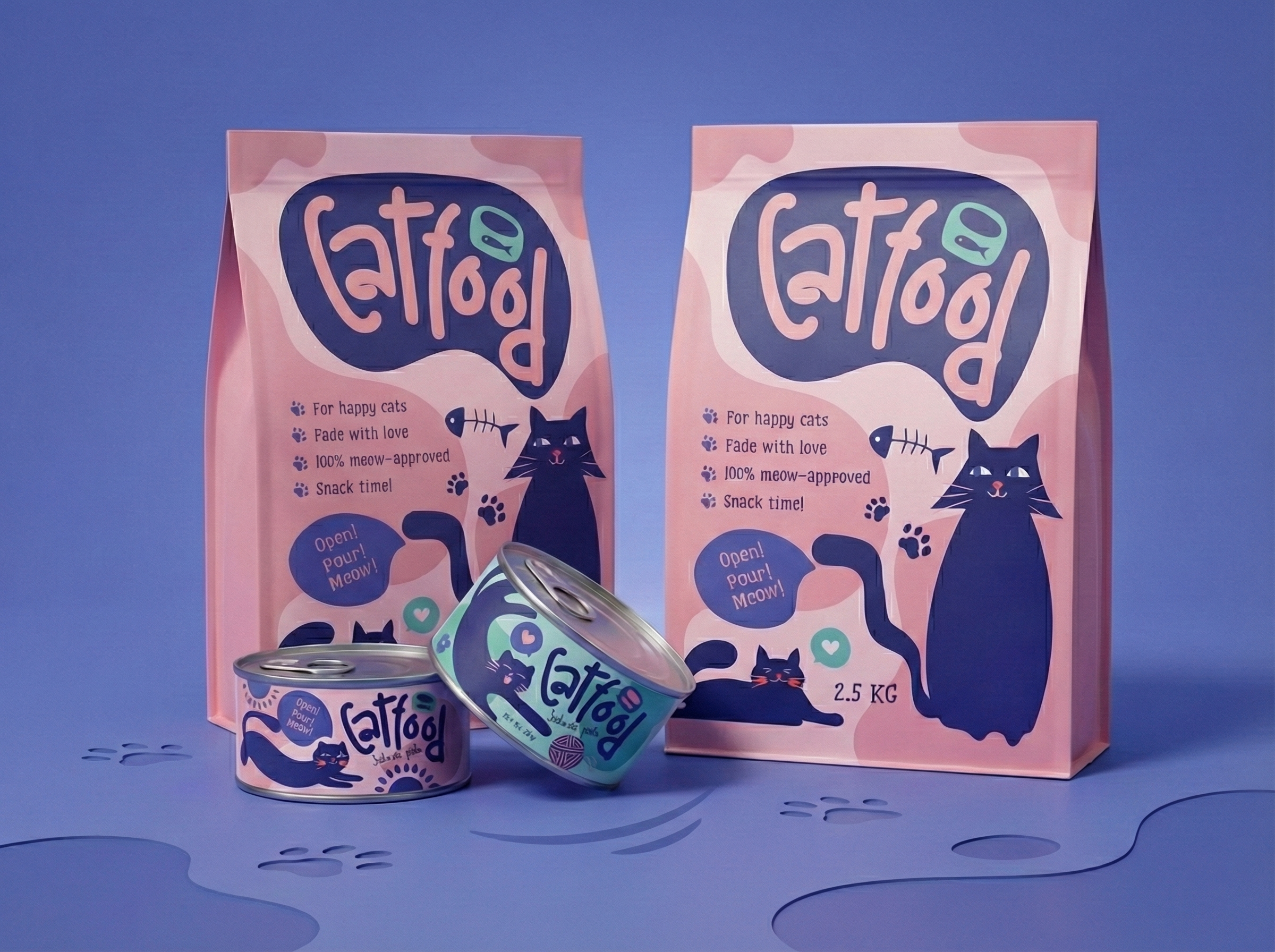 Cute Cat Food Packaging 🐾 branding concept cat cat food packaging cat illustration cute packaging food packaging illustration packaging design pastel illustration pet branding pet food design vector