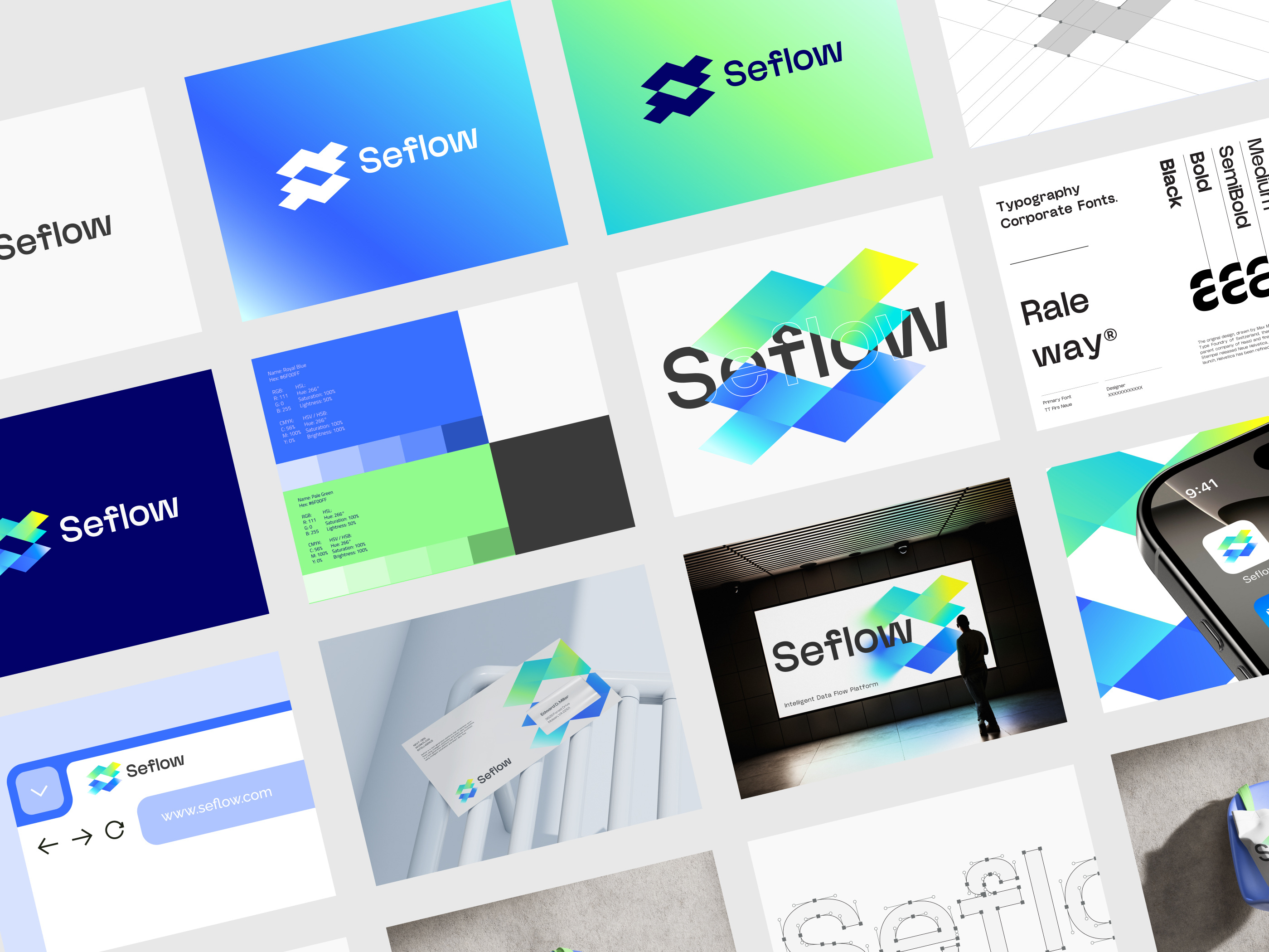 Example of Flow ai, startup, tech, SaaS logo and branding identity design