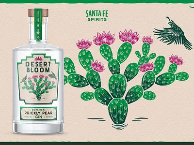 Desert Bloom Prickly Pear Gin botanical bottle gin graphic design illustration package design packaging spirits