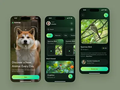 Wildlife Explorer App UI Concept animal app app app design appdesign clean design conservation ui exploration app green mobile mobile app mobile app design mobile ui mobileapp modern ui nature nature app ui ui ux wildlife wildlife app