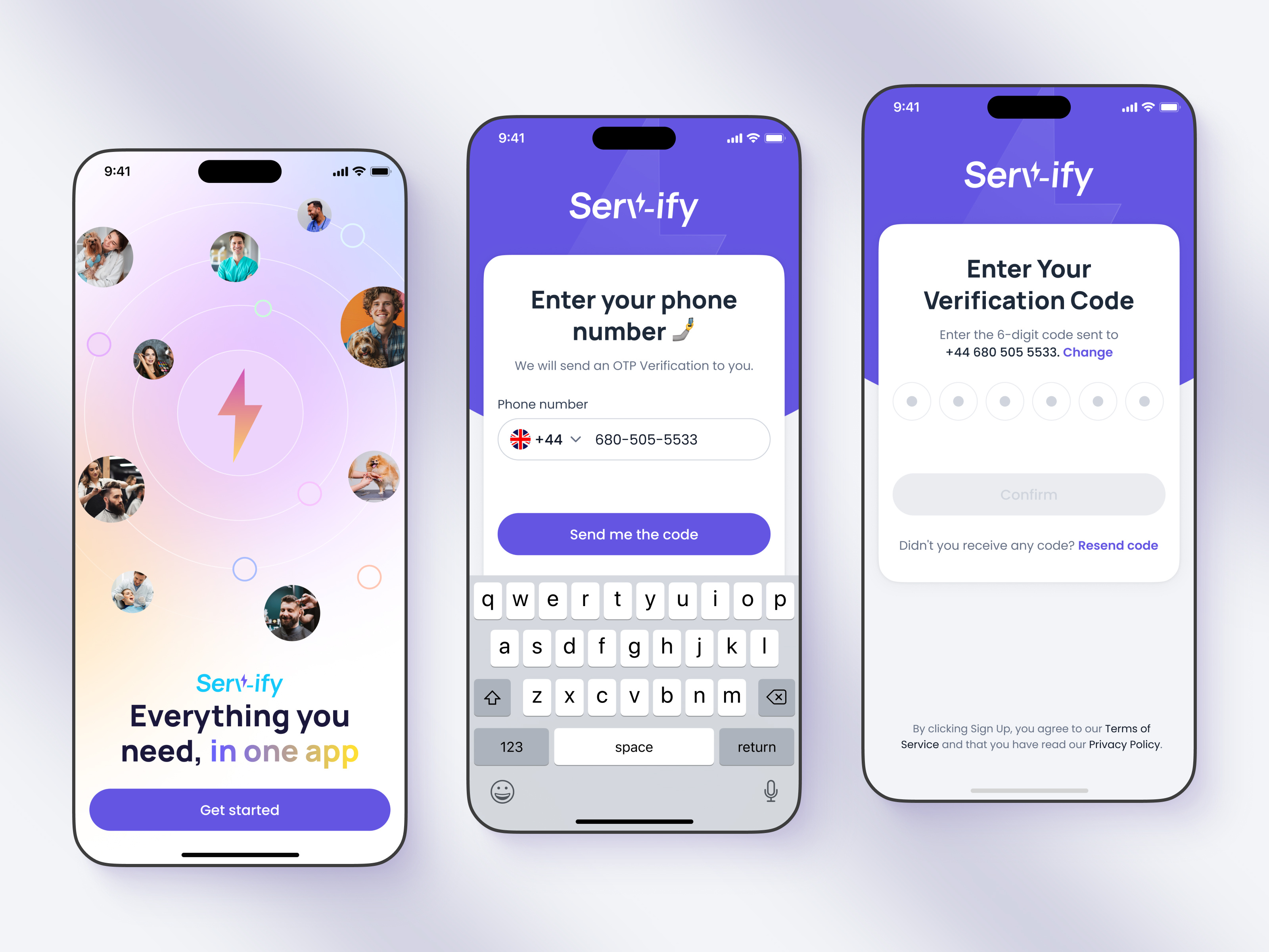 Servify - On Demand Service App (Onboarding) app design booking app ux design design system focotik healthcare app design lifestyle app uiux mobile app design multi service app on boarding on demand services ondemand delivery app product design ui ui design ui ux design uiux user interface