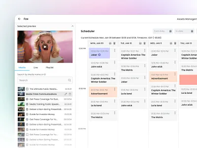 Channel Manager - Broadcast Scheduling admin panel backend broadcast calendar cms content management dashboard interface media player minimal ott platform product design saas scheduler streaming television ui design video management web design workflow