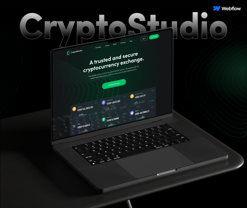 Crypto Studio – Webflow Web3 Website Design (UI/UX) animation crypto currency crypto webflow crypto website dark ui figma finance landing page landing page minimal design modern website responsive design saas landing page uiux web3 webflow webflow landingpage webflowdesign webflowdeveloper webflowwebsite website hero