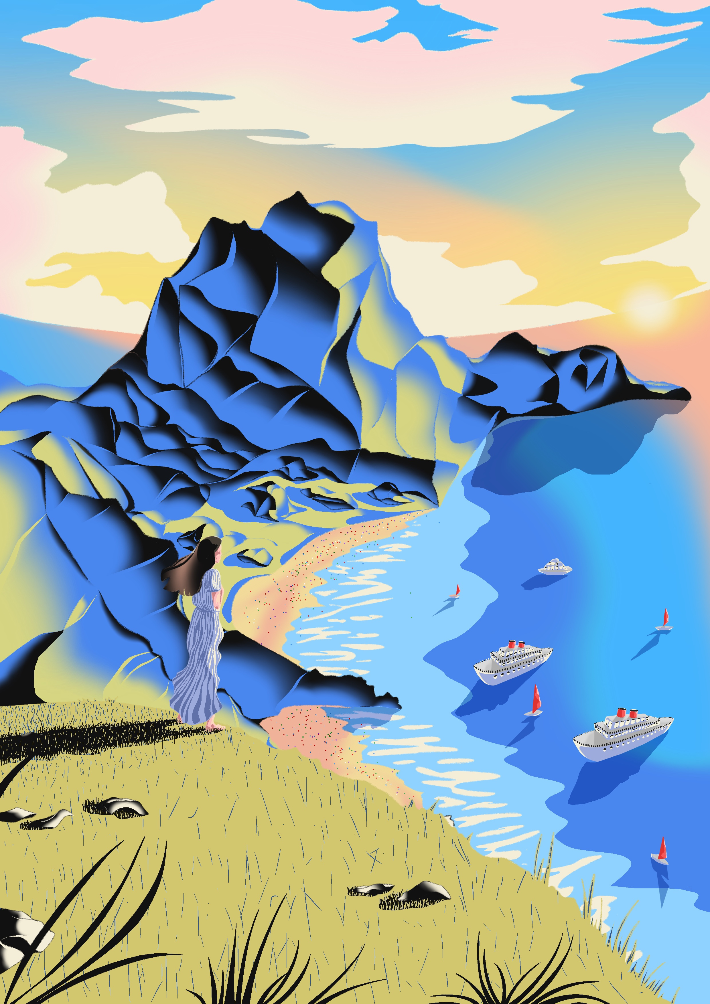 Labuan Bajo illustration labuan bajo landscape minimalism scenery sunset travel tropical