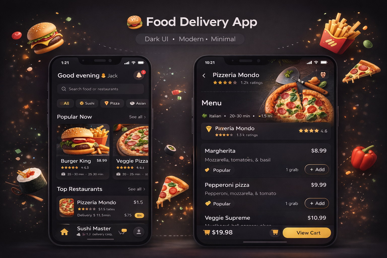Food Delivery Mobile App app design burger courier delivery app delivery service fast food food food app food delivery food delivery app foodie mobile app mobile design online food ordering pizza restaurant restaurant app ui design uiux