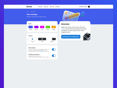Daily UI (Day 7) - Settings for Revolut daily ui day 7 revolut ui web