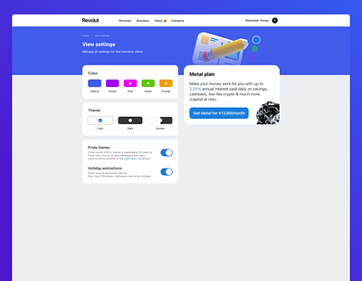 Daily UI (Day 7) - Settings for Revolut daily ui day 7 revolut ui web