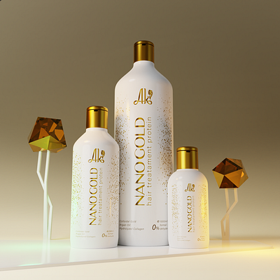 Nanogold Render 3d 3d modeling branding cosmetics design graphic design haircare illustration logo