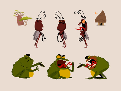 The Grasshopper and the Frog africa animal animation book characters childrens book flat frog grasshopper illustration kids tale vector
