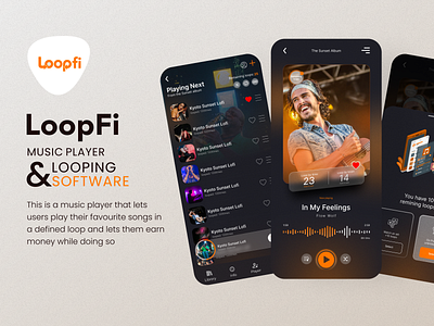 Loopfi Music player mobile app 3d app branding design designer gradient graphic design illustration logo mobile app modern music software typography ui user interface ux vector