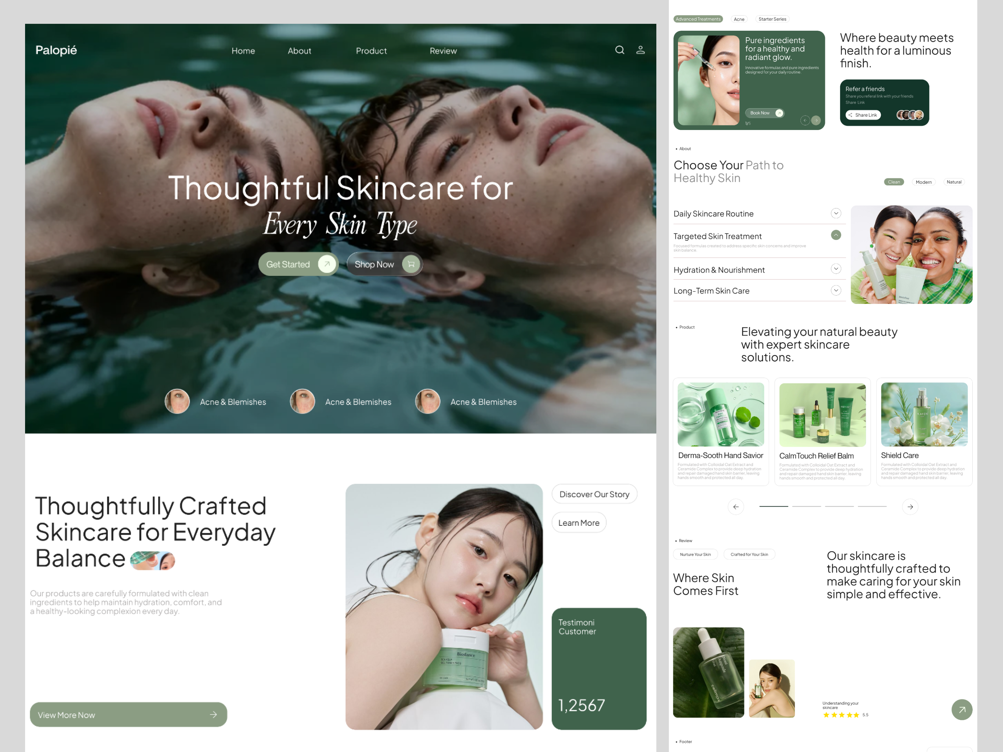 Palopie - Skincare Landing Page Design beauty branding clean design designinspiration dribbble header landingpage product review skincare ui website websitedesign