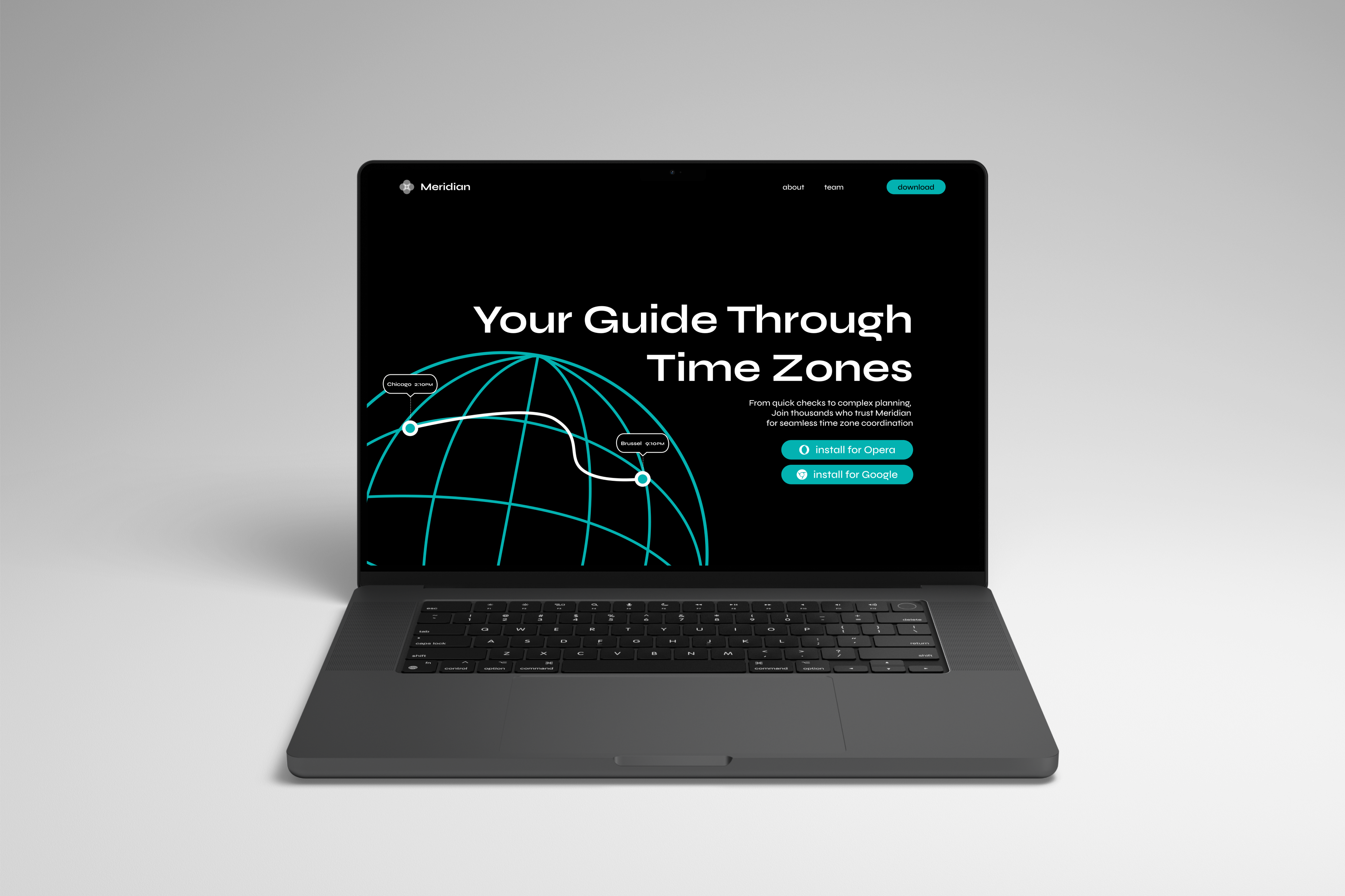 Web Design for Browser Extension black theme browser extension design graphic design hero landing page time zones ui ux web design