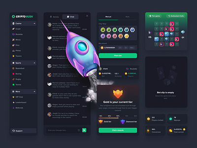 Casino - Web Interface (UI KIT) cards casino casino game crash crypto casino design dice gambling game interface illustration motion graphics nft game rocket slots ui ui kit ux web design