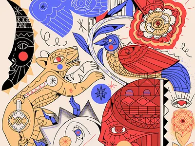 onirique art artwork bird cubisme design flower geometric graphic design illustration illustrator moon sunshine tarot yoaz