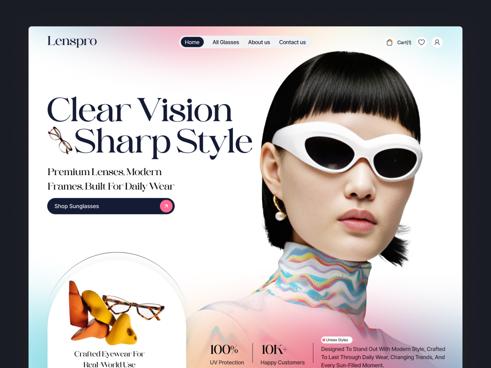 Lenspro - A Clear Vision for Modern E-Commerce Website dashboard development ecommerce ecommerce branding ecommerce website ecommerce website development eyeware website hero section landing page mobile app ui modern hero section responsive website shopify development sunglass ecomerce techwitpro web uiux website wordpress development