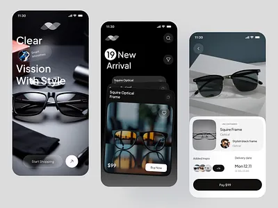 Eyeglass - Eyewear Mobile App UI ai app appdesign contact lence e commerce ecommerce app eyewear eyewear app fashion glasses mobile mobile app online shop product design shop app sunglass ui vr