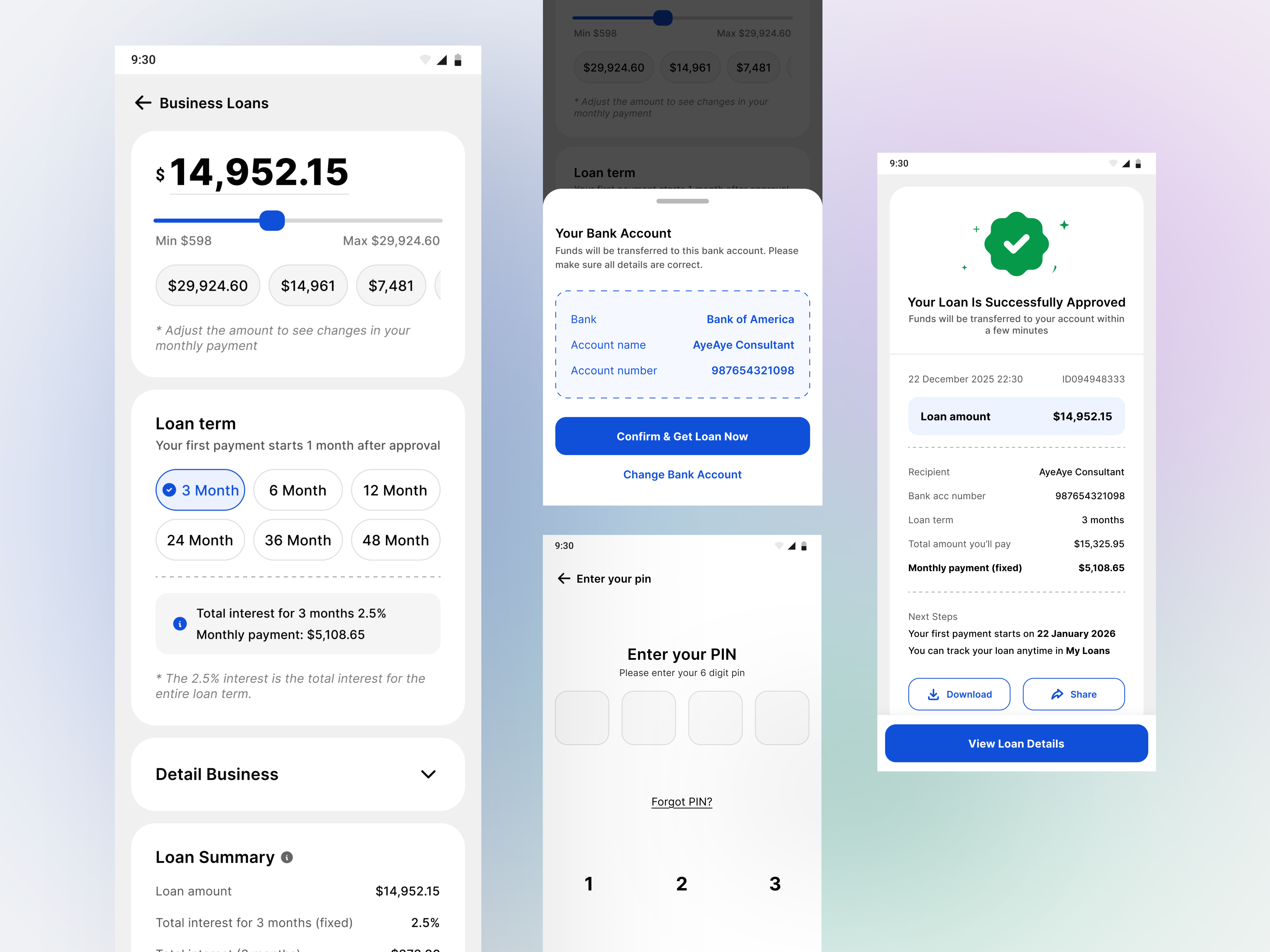 Business Loan - Mobile App UI app design business credit design system digital banking digital loan app finance business financial financial app fintech loan loan app loan planner minimalist mobile mobile app money app ui uidesign uiux