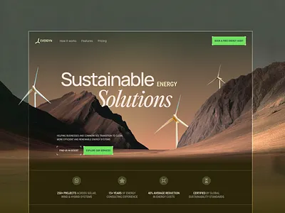 Renewable Energy Landing Page design eco friendly eco friendly design figma green tech website landing page design renewable energy saas saas website solar solar electricity solar energy solar panel solar pannel turbin product ui uiux ux web design