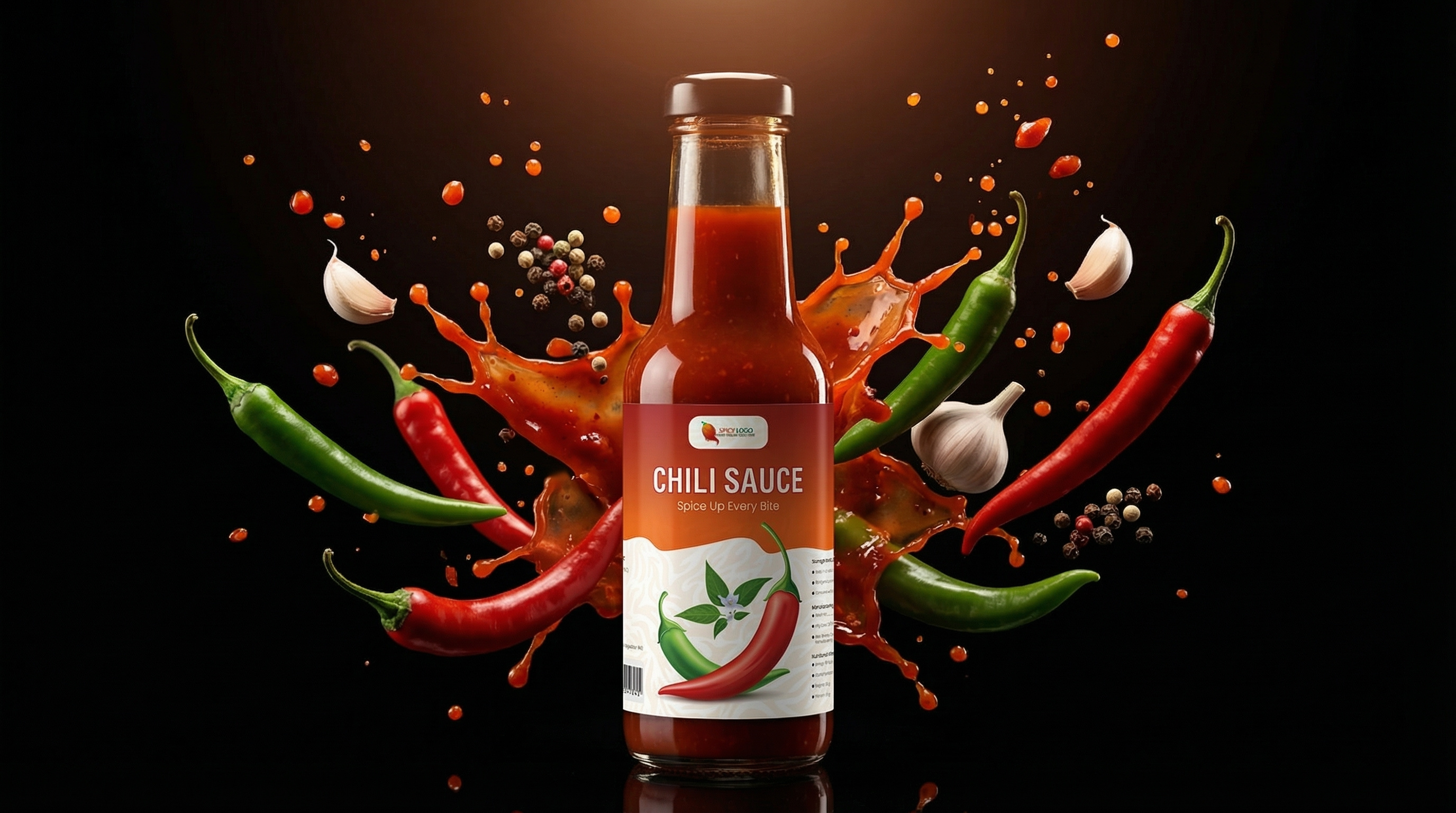 Dynamic Chili Sauce Bottle Label & Packaging Design 3d 3d product animation bottle label branding chili sauce condiment label food advertising graphic design hot sauce motion graphics packaging design product mockup spicy food ui