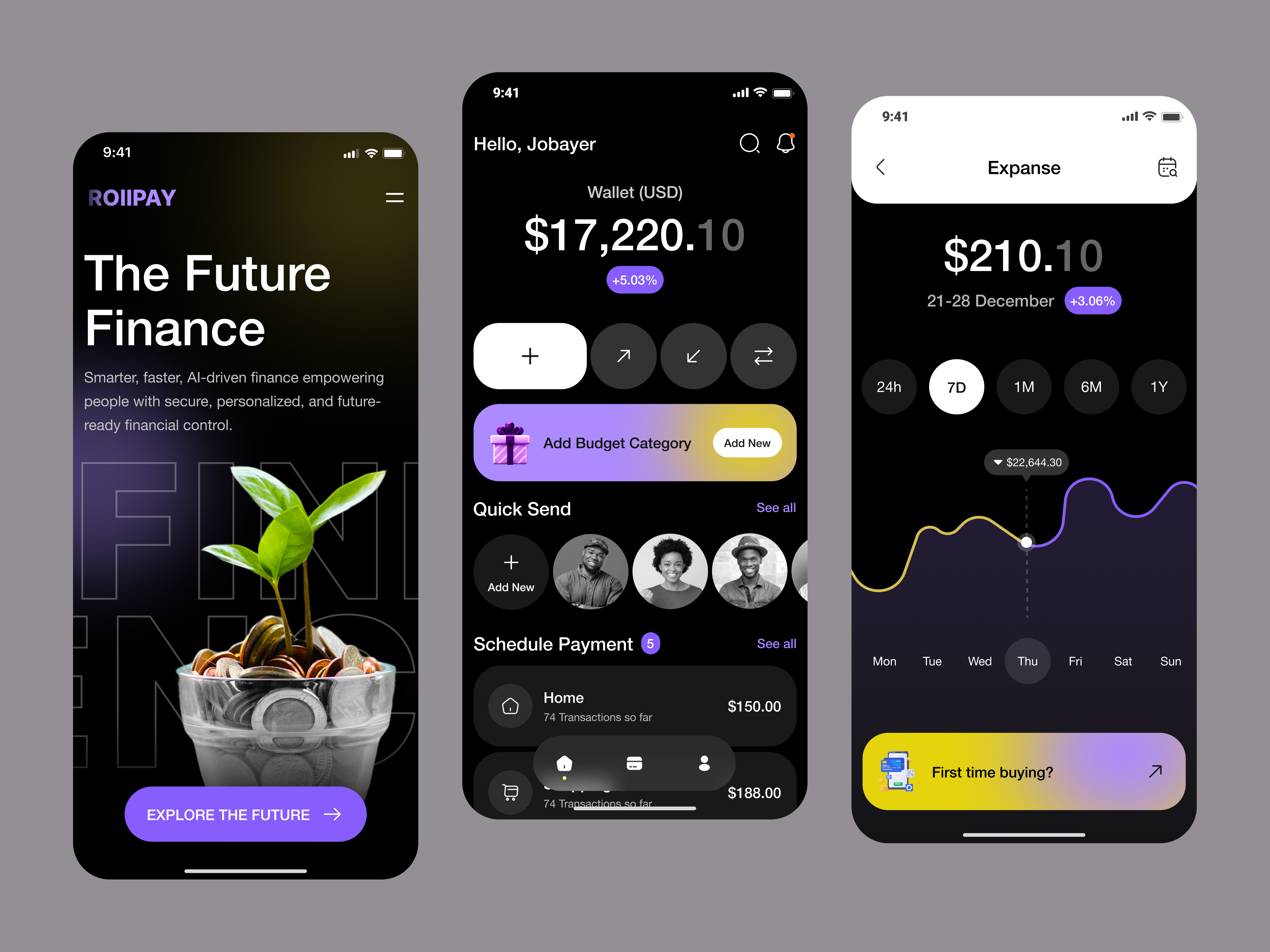 ROIlPAY · Modern Finance App Experience android app design bank banking app component dark finance finance mobile app finance web financial fintech income ios mobile app money savings ui uiux wallet wallet app