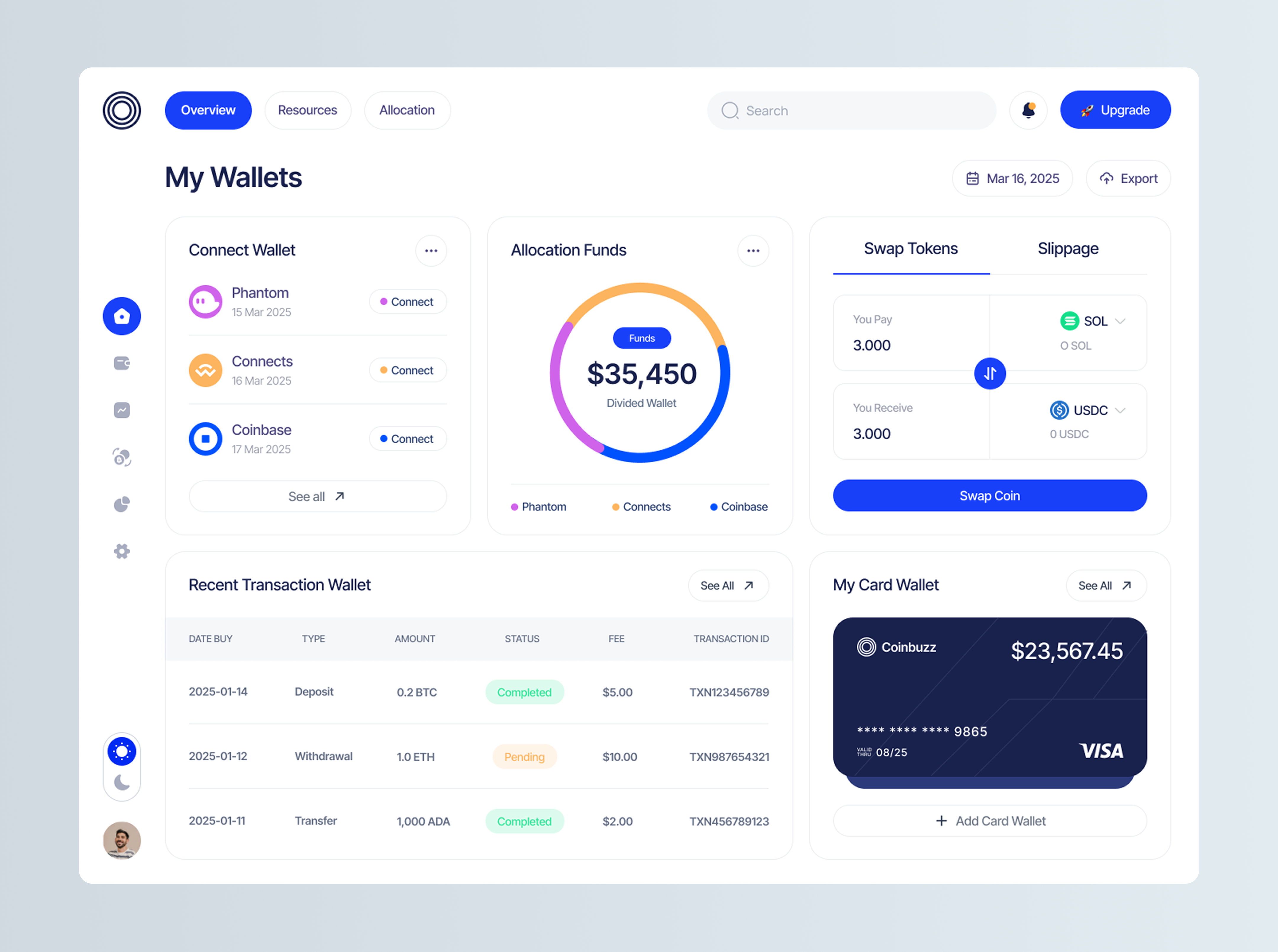 Crypto Wallet Dashboard asset blockchain crypto crypto dashboard cryptocurrency dashboard design digital finance fintech investment minimal modern ui ui design ux design wallet wallet crypto wallet crypto dashboard website
