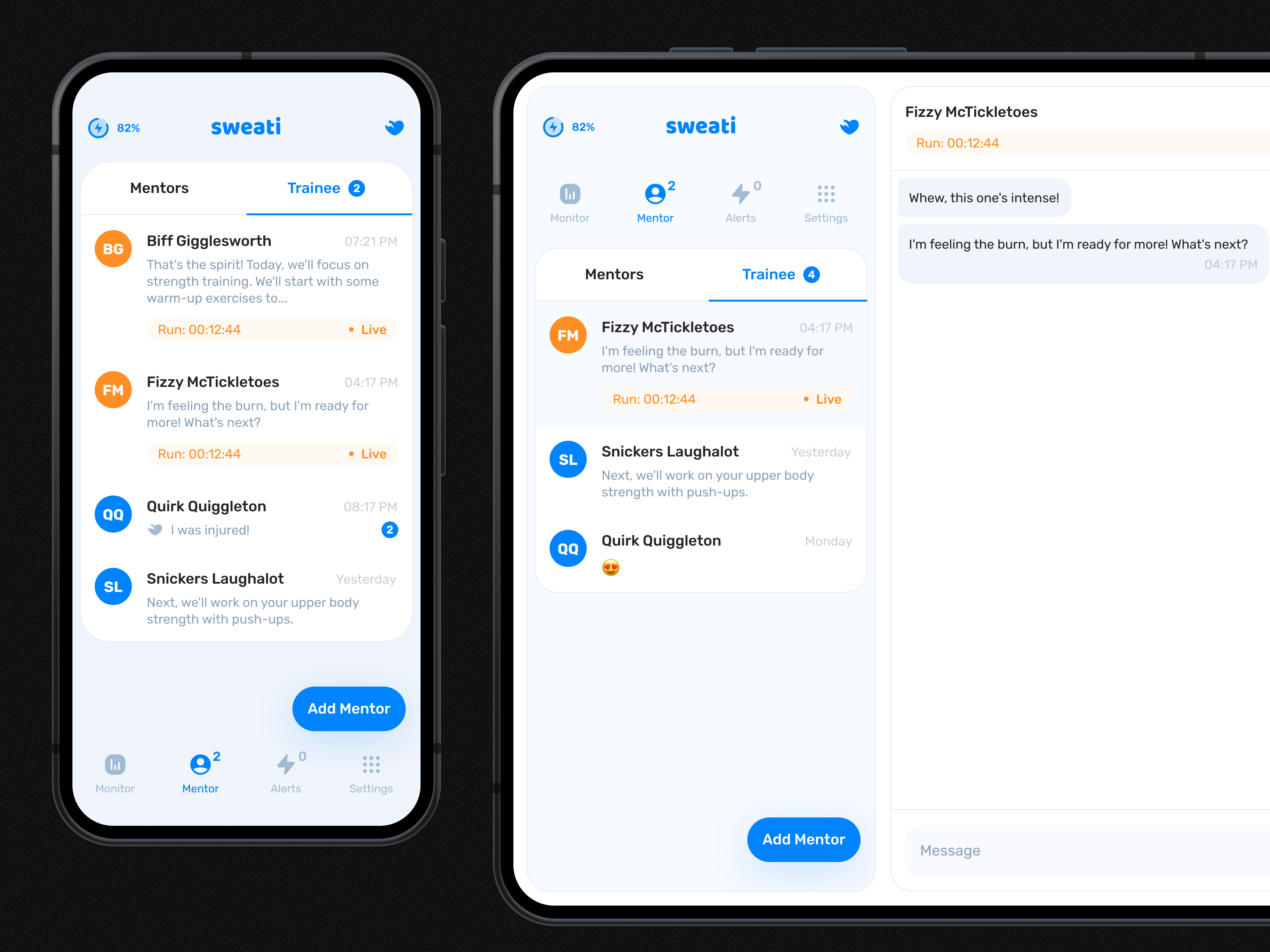 2019, Sweati app chat sport ui ux