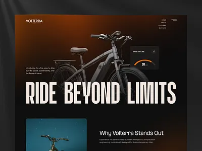 E-bike Futuristic Landing Page Design bicycle e bike ebike ebike landing page ecomme electric bike landing page saas landing page startup ui ui design uiux vehicle web design webdesign website