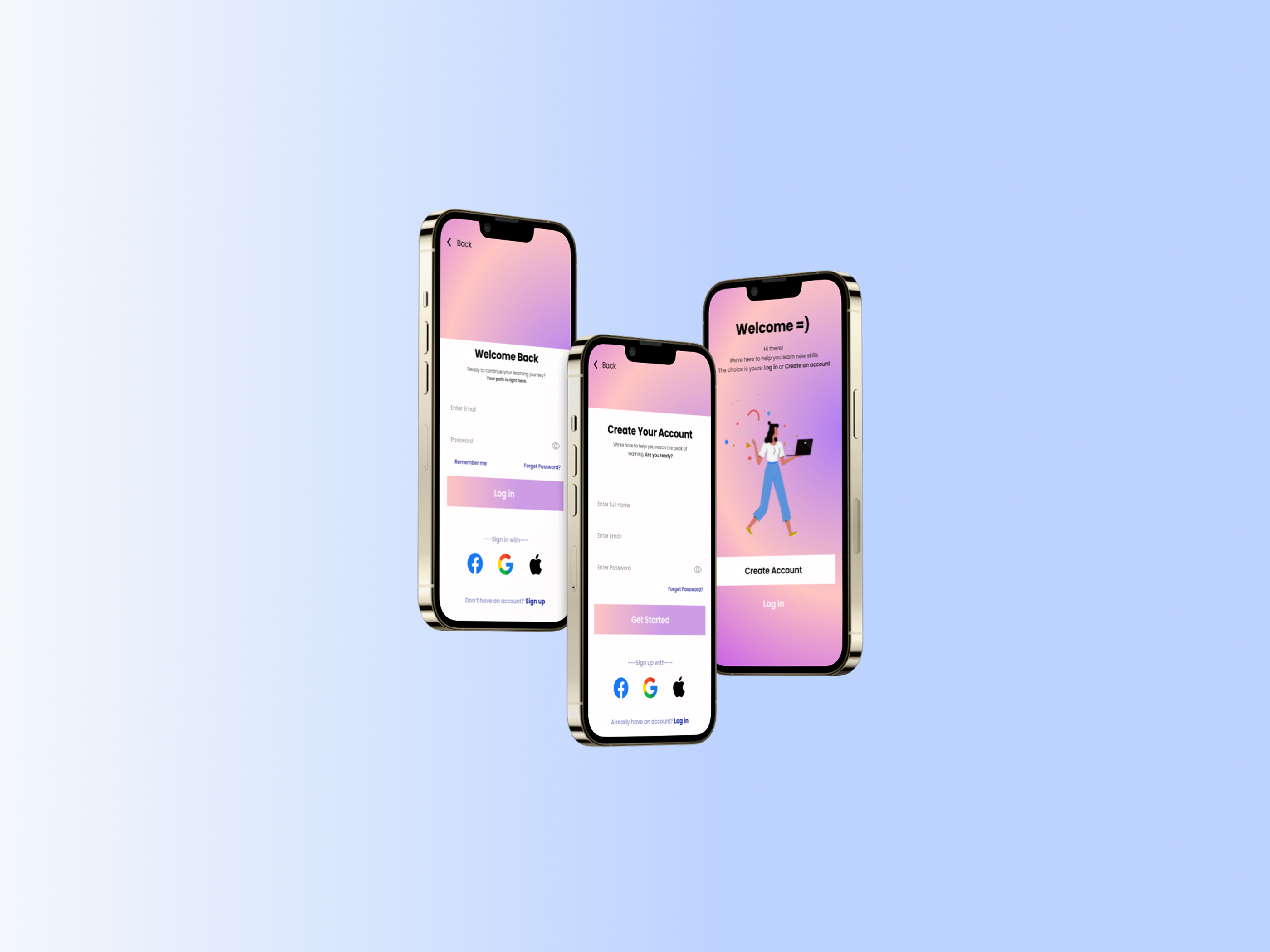 Skill Gainer App UI – Onboarding, Login & Signup Experience android app design app ui authentication ui dribbble shot education app figma design ios app design learning app login screen minimal ui mobile app design modern ui onboarding screens product design saas design signup screen skill development ui design user experience ux design
