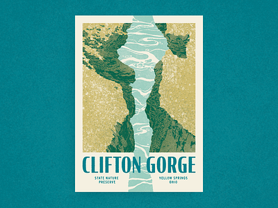 Ohio Parks Postcards cliffs clifton gorge gorge illustration nature ohio ohio parks parks postcard risograph risograph printing texture vintage water