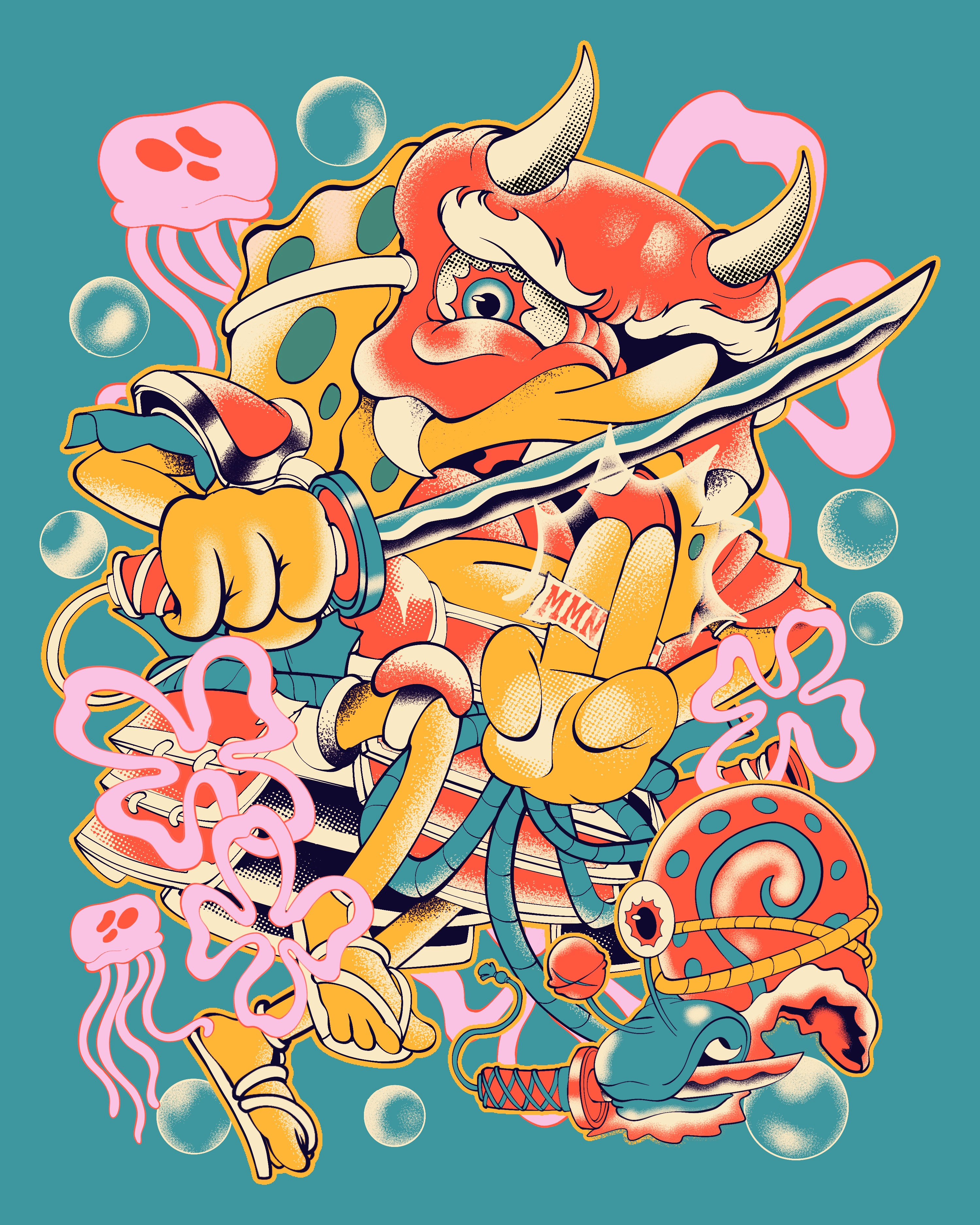 SpongeBob SquarePants in Samurai Realm branding cartoon concept art design fan art graphic design illustration logo mmnine spongebob