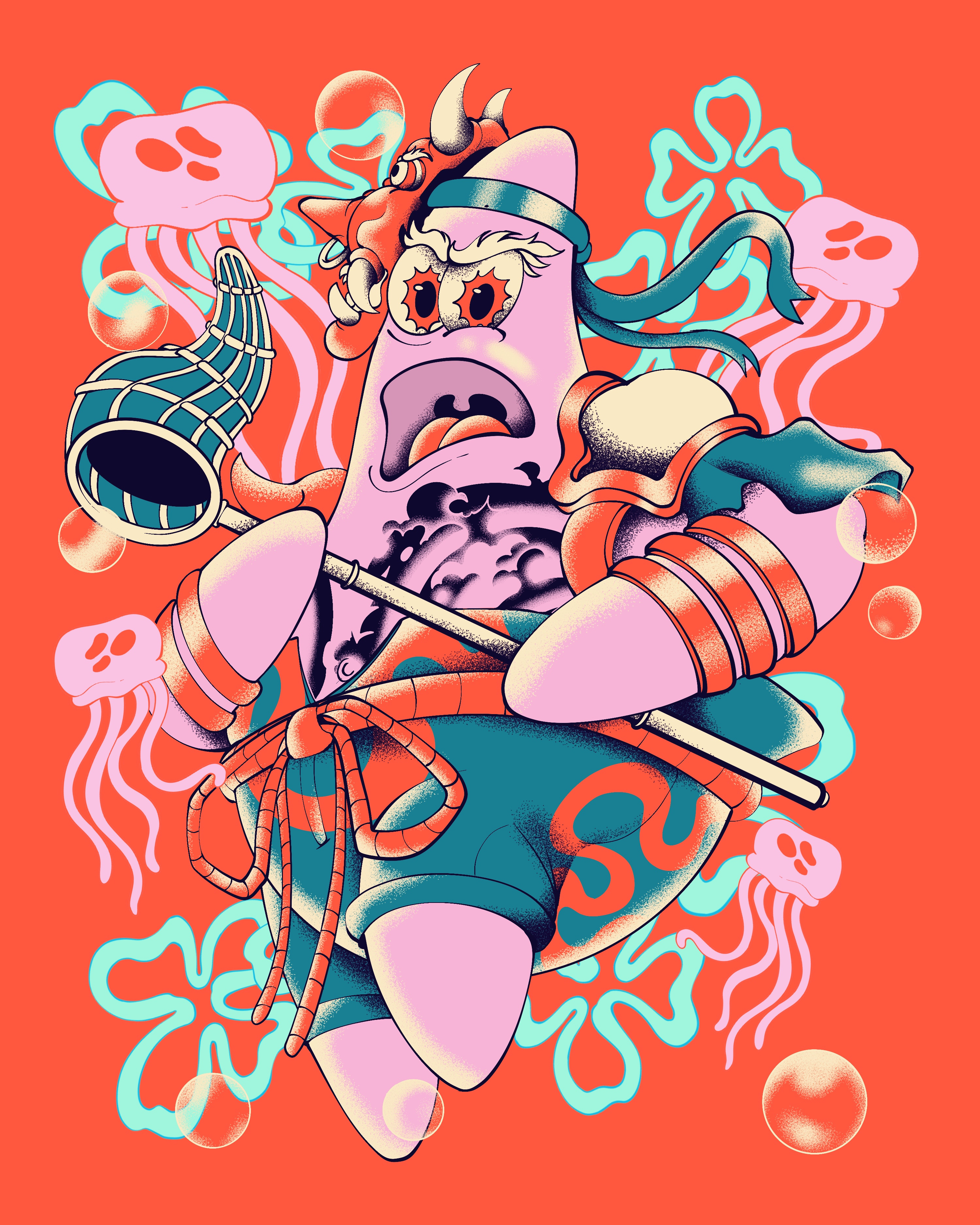 Patrick Star is The Ronnin vs Jellyfish branding cartoon concept art design fan art graphic design illustration logo nickelodeon patrick star spongebob squarepants