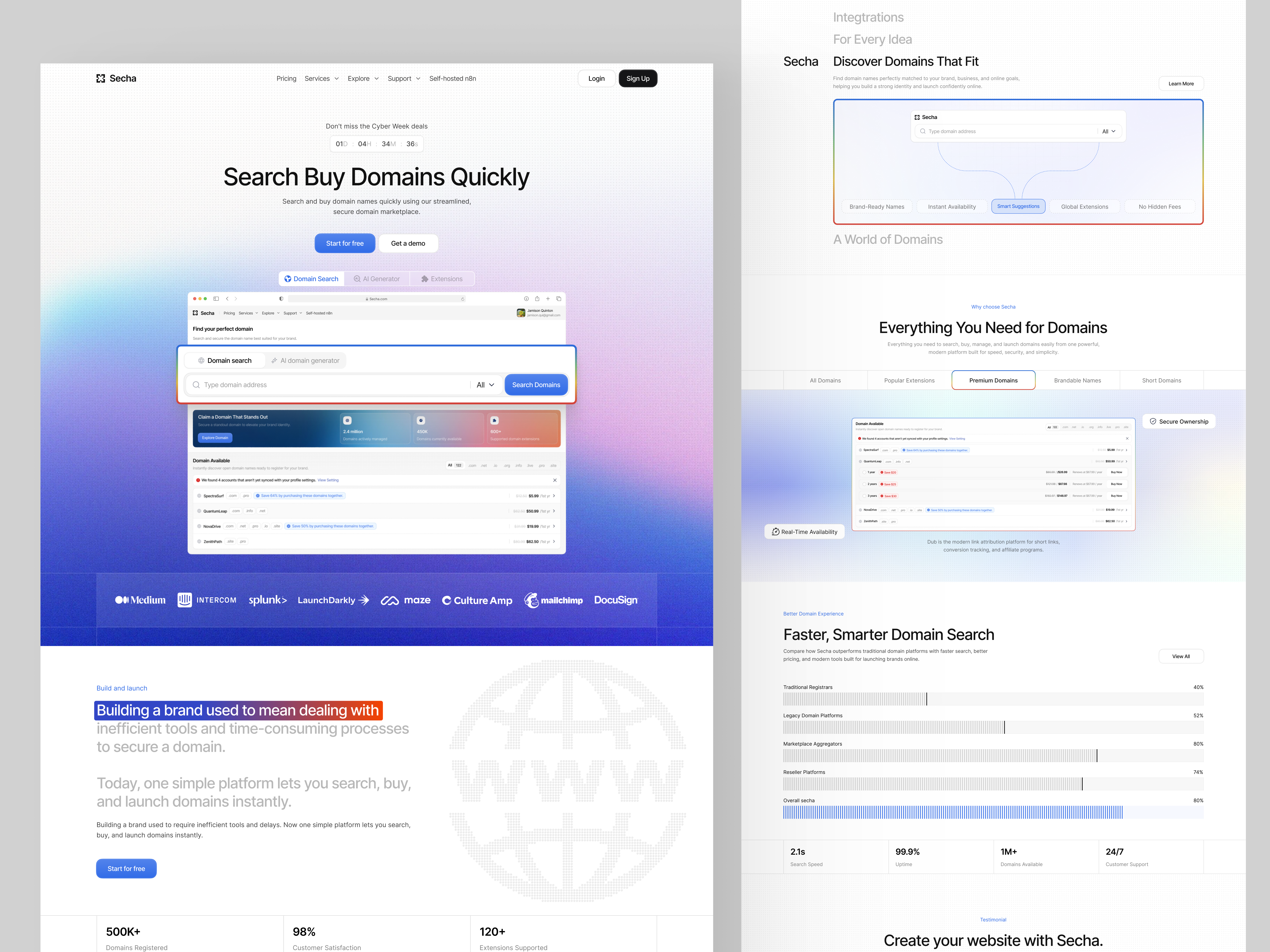 Secha - Domain & Web Hosting Landing Page clean cloud hosting cloud server design domain domains hosting hosting template landing page saas server hosting ui ux web web design web domains web hosting website